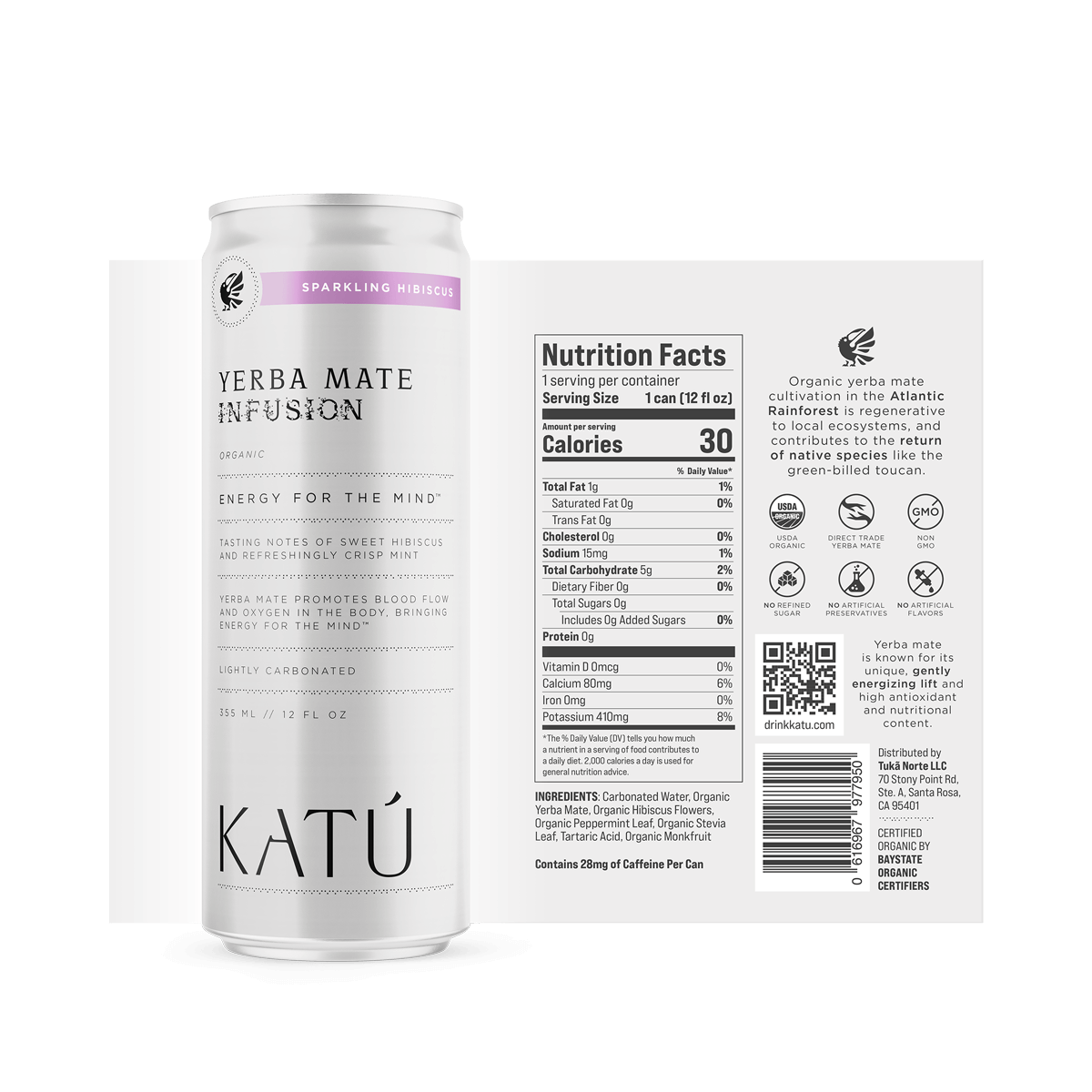 Organic Sparkling Hibiscus Yerba Mate Single Can
