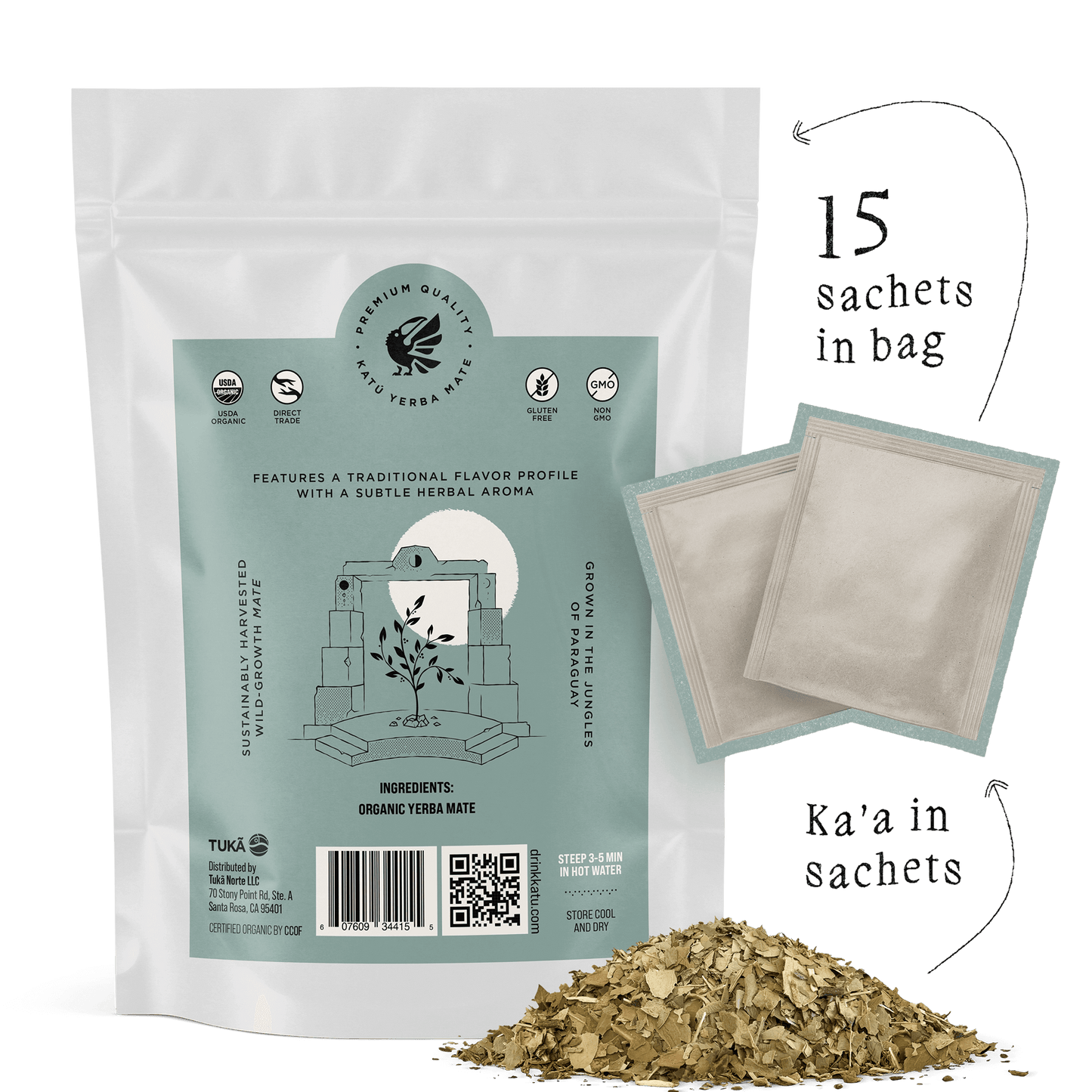 Ka’a Raw Yerba Mate Tea Bags (15 Sachets)