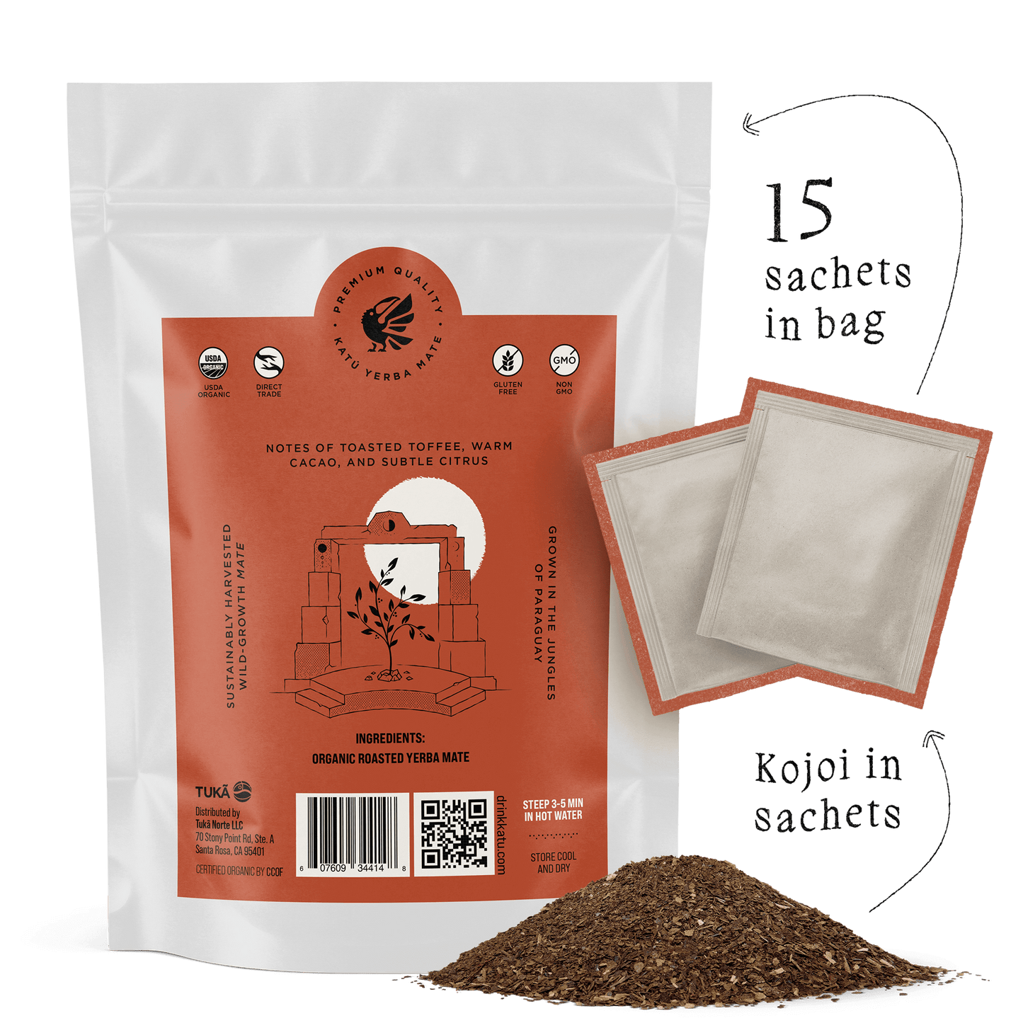 Kojoi Roasted Yerba Mate Tea Bags (15 Sachets)